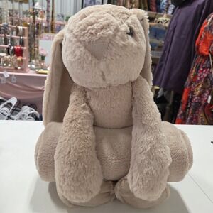 Happy Baby Huggable Baby Blanket Combo Tan Plush Bunny Rabbit 12in 2-Piece Set